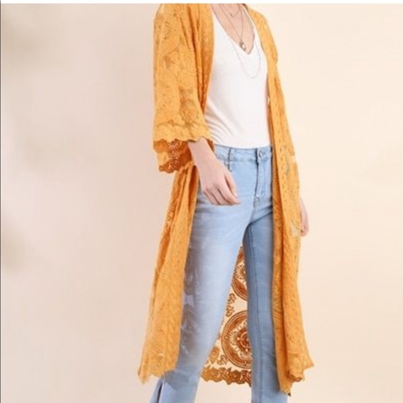 Umgee Mustard Yellow Embroidered Boho Duster - Picture 1 of 13